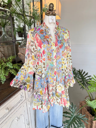Eye Candy Tunic Cream Multi by POL Clothing Shirts & Tops Pol Clothing