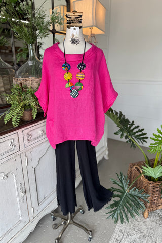 Hey Jude Linen Top Fuchsia Shirts & Tops YOLLY