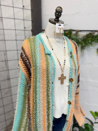 Line Up Aqua/Peach sweater Easel