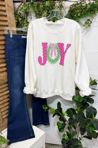 Joy Christmas Sweatshirt White Sweatshirt Al + Gray Graphic Tees
