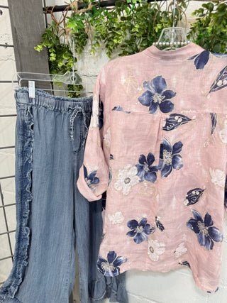 Oceanside Linen Top Blush Top S F Moda