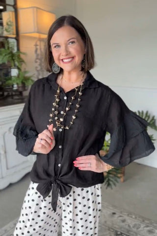 Spicy Lady Linen Top Black Shirts & Tops Acqua & Limone