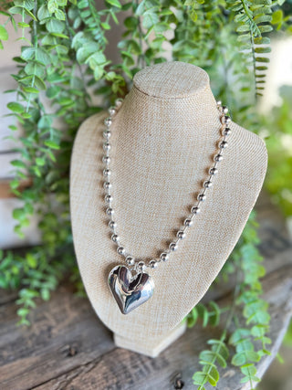 Puffed Heart Necklace Silver by Pink Panache Necklaces Pink Panache