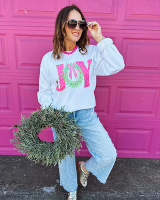 Joy Christmas Sweatshirt White Sweatshirt Al + Gray Graphic Tees