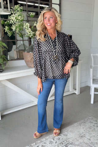 Polka Dance Top Black Shirts & Tops Miss Carla