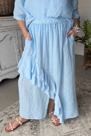 Adeline Linen Skirt Lt Blue Skirt Acqua & Limone