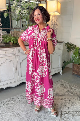 Distinction Long Dress Fuchsia Dresses Gigio