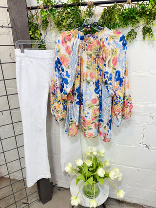 Flirty Florals Top Blue Mix Shirts & Tops Umgee