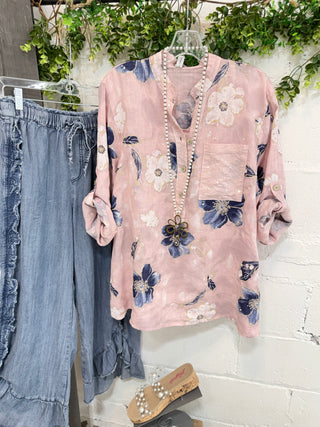 Oceanside Linen Top Blush Top S F Moda