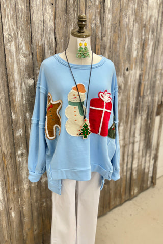 Christmas Roll Call Light Blue Sweatshirt Fantastic Fawn