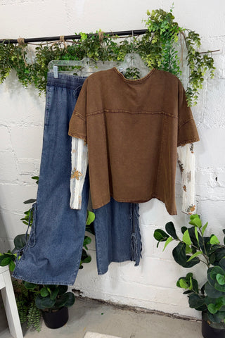Peace Out Top Mocha by Easel Shirts & Tops Easel