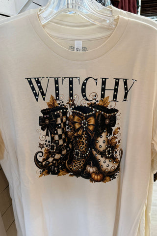 Witchy Boots Blingy Tee Natural