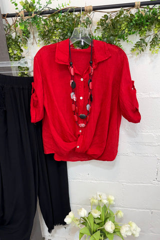 In A Twist Linen Top Red Shirts & Tops Acqua & Limone