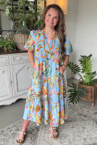 Chasity Midi Dress Sky Mix Dresses Gigio