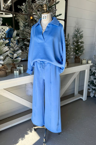 Abby Scuba Set Cornflower Blue limited stock Top & Pant Set Zenana