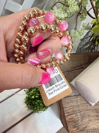 Jobeth Bracelet Set Pink/Gold Bracelets Chic Cool