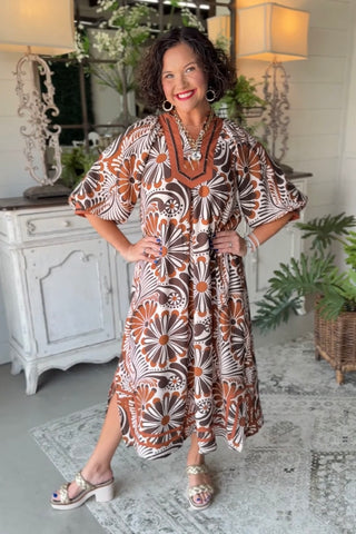 Marley Midi Dress Brown Mix by Umgee RESTOCK Soon Dresses Umgee
