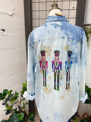 Holiday Denim Shacket Nutcrackers Shirts & Tops Raisin' Arrows