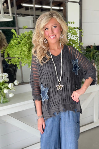 Tattered Stars Charcoal sweater Mello