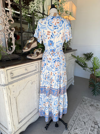 Ella Rose Maxi Dress Ivory/Blue Dresses Staccato