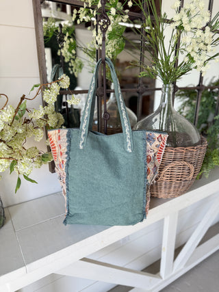 Expressions Boho Bag Teal Blue Tote K & K Interiors