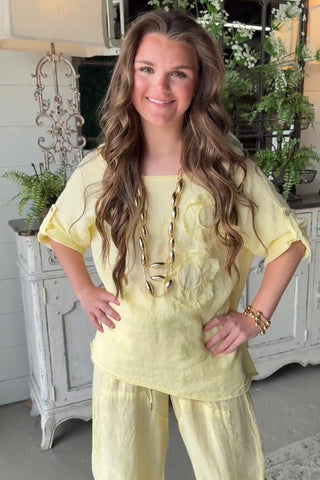 Hey Girl Linen Top Yellow Shirts & Tops Miss Coco