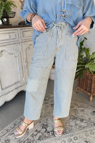 Vonda Pants Striped Denim by Easel Pants Easel