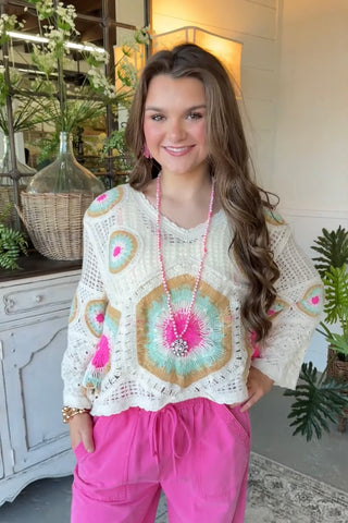 Gigi Sweater Cream/Turquoise Sweater Pol Clothing