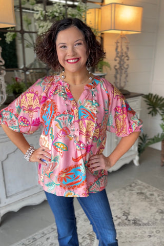 Paisley Top Pink by Umgee Shirts & Tops Umgee