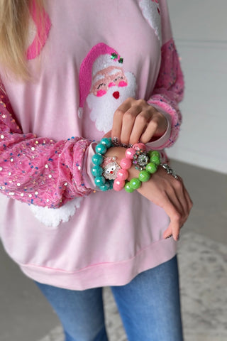 Blingy Fuzzy Santa Pink Sweatshirt Bibi