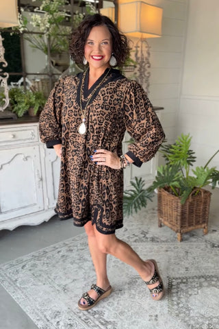 Frisky Feline Dress Taupe by Umgee