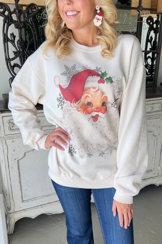 Vintage Santa Sweatshirt Natural Sweatshirt Sugar Stitch/Faire