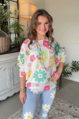 Miss Daisy White/Multi sweater OHLALA