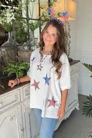 Star Bright Top White Shirts & Tops Peach Love