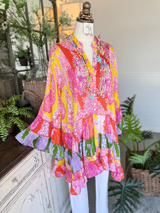 Eye Candy Tunic Pink Multi by POL Clothing Shirts & Tops Pol Clothing