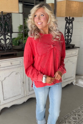 Waffle Bow Red Shirts & Tops J Her