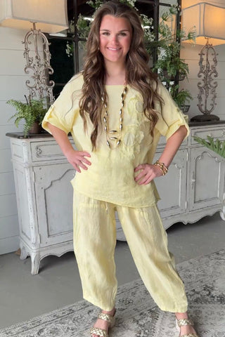 Hey Girl Linen Top Yellow Shirts & Tops Miss Coco