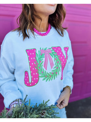 Joy Christmas Sweatshirt White Sweatshirt Al + Gray Graphic Tees