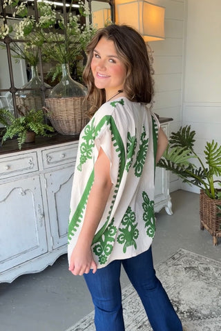 Halt Cream/Green by Umgee Shirts & Tops Umgee