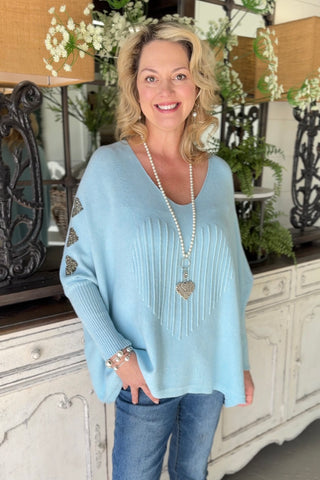 Pleating Heart Powder Blue sweater Mina Rosa/Miss Carla