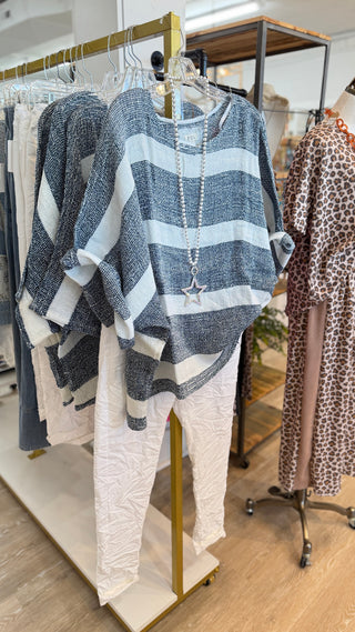 Alma Linen Top Navy Shirts & Tops Pol Clothing