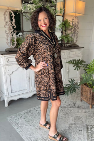 Frisky Feline Dress Taupe by Umgee