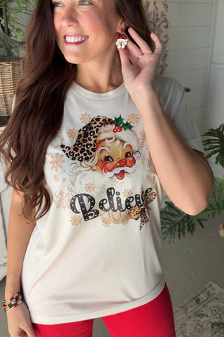 Leopard Santa Tee Natural T Shirt The Crystal Ranch