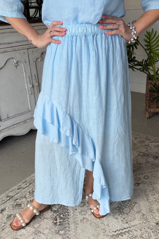 Adeline Linen Skirt Lt Blue Skirt Acqua & Limone