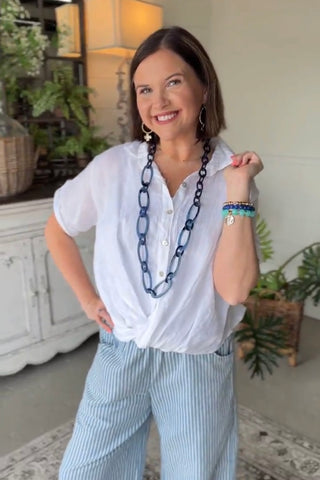 In A Twist Linen Top White Shirts & Tops Acqua & Limone