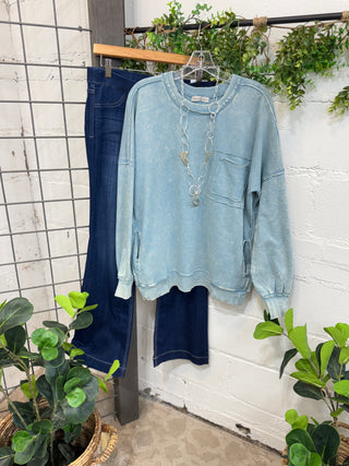 Landry Blue Grey Shirts & Tops Zenana