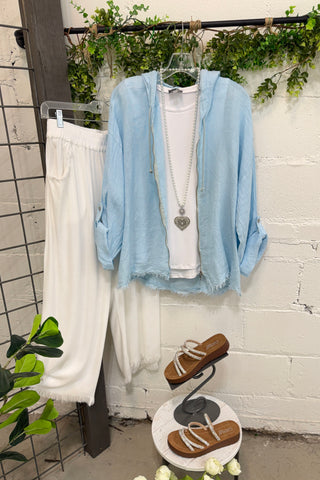 Matilda Linen Jacket Lt Blue Shirts & Tops YOLLY
