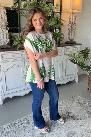 Halt Cream/Green by Umgee Shirts & Tops Umgee