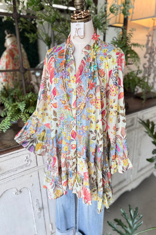 Eye Candy Tunic Cream Multi by POL Clothing Shirts & Tops Pol Clothing
