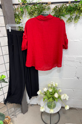 In A Twist Linen Top Red Shirts & Tops Acqua & Limone
